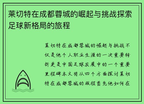 莱切特在成都蓉城的崛起与挑战探索足球新格局的旅程