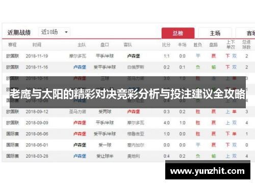 老鹰与太阳的精彩对决竞彩分析与投注建议全攻略